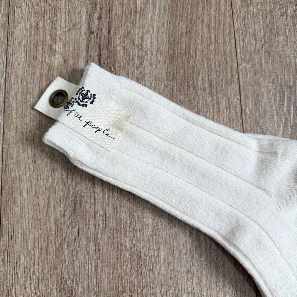 Free People Ribbed Crew Socks Soft and Cozy Ivory
